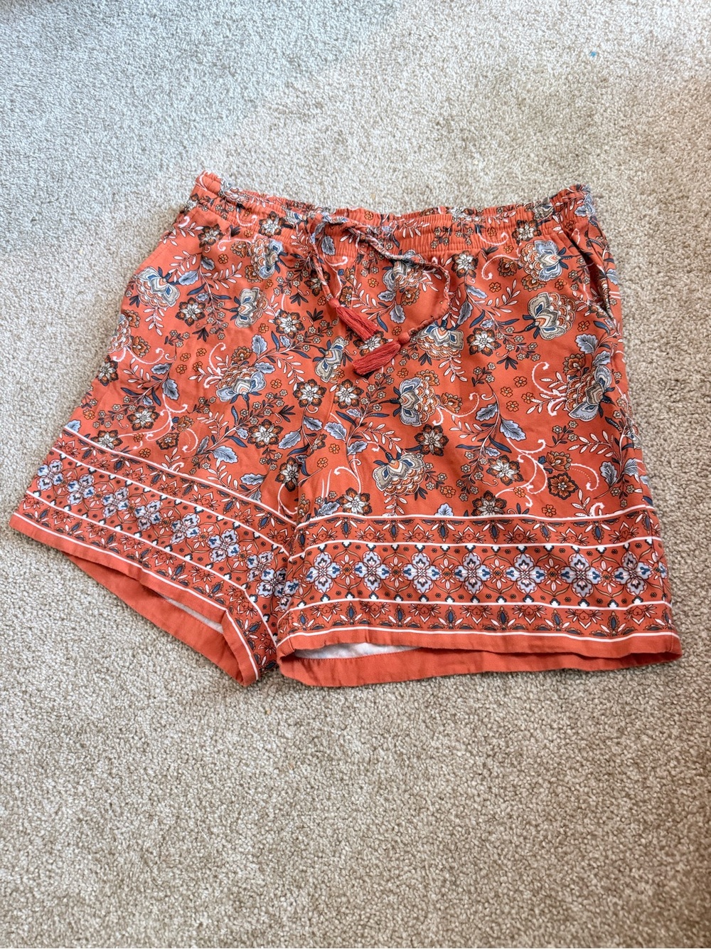 J. Jill Coral Orange Floral Border Drawstring Shorts